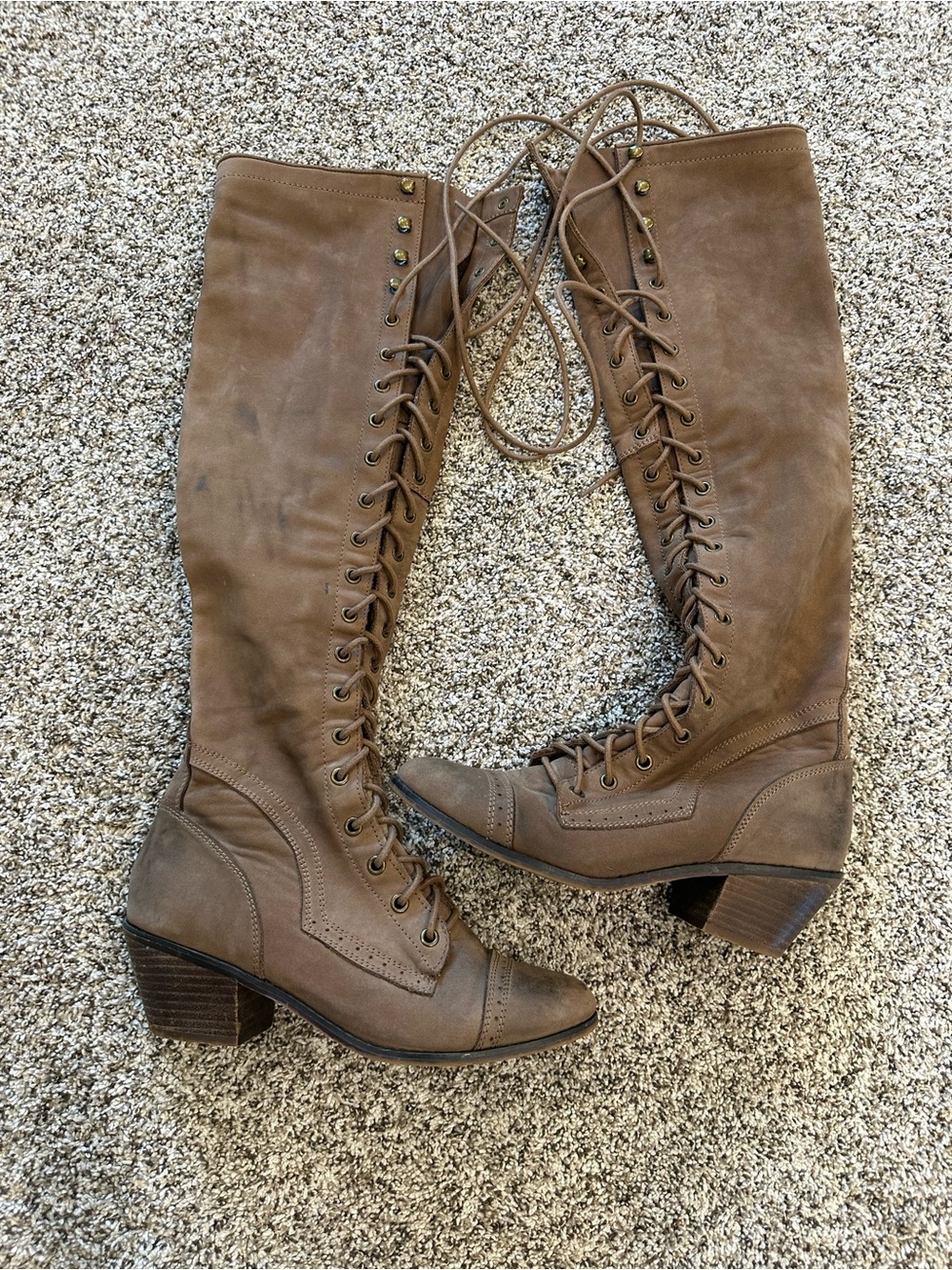 Free People Brown Leather Knee High Lace Up Boots Size 8